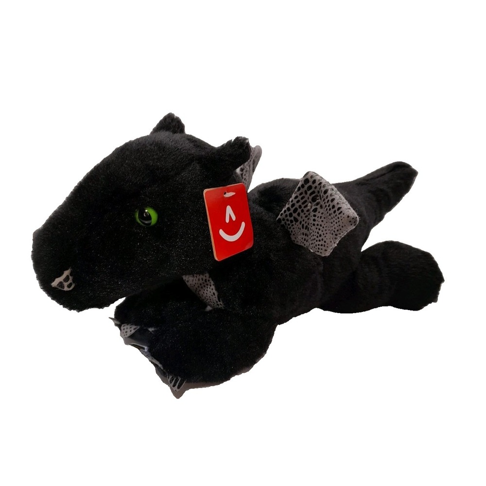 Aurora Flopsie Midnight Dragon Plush 12" Black Green Eyes Stuffed Animal Toy - Picture 2 of 9